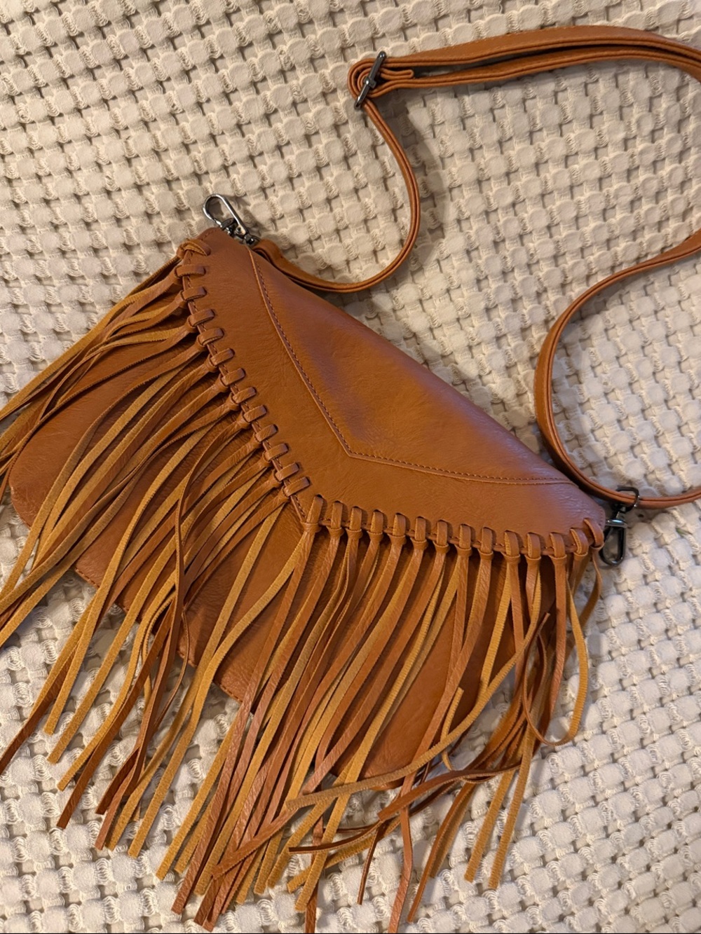 Fringe Crossbody Bag - Tan Vegan Leather